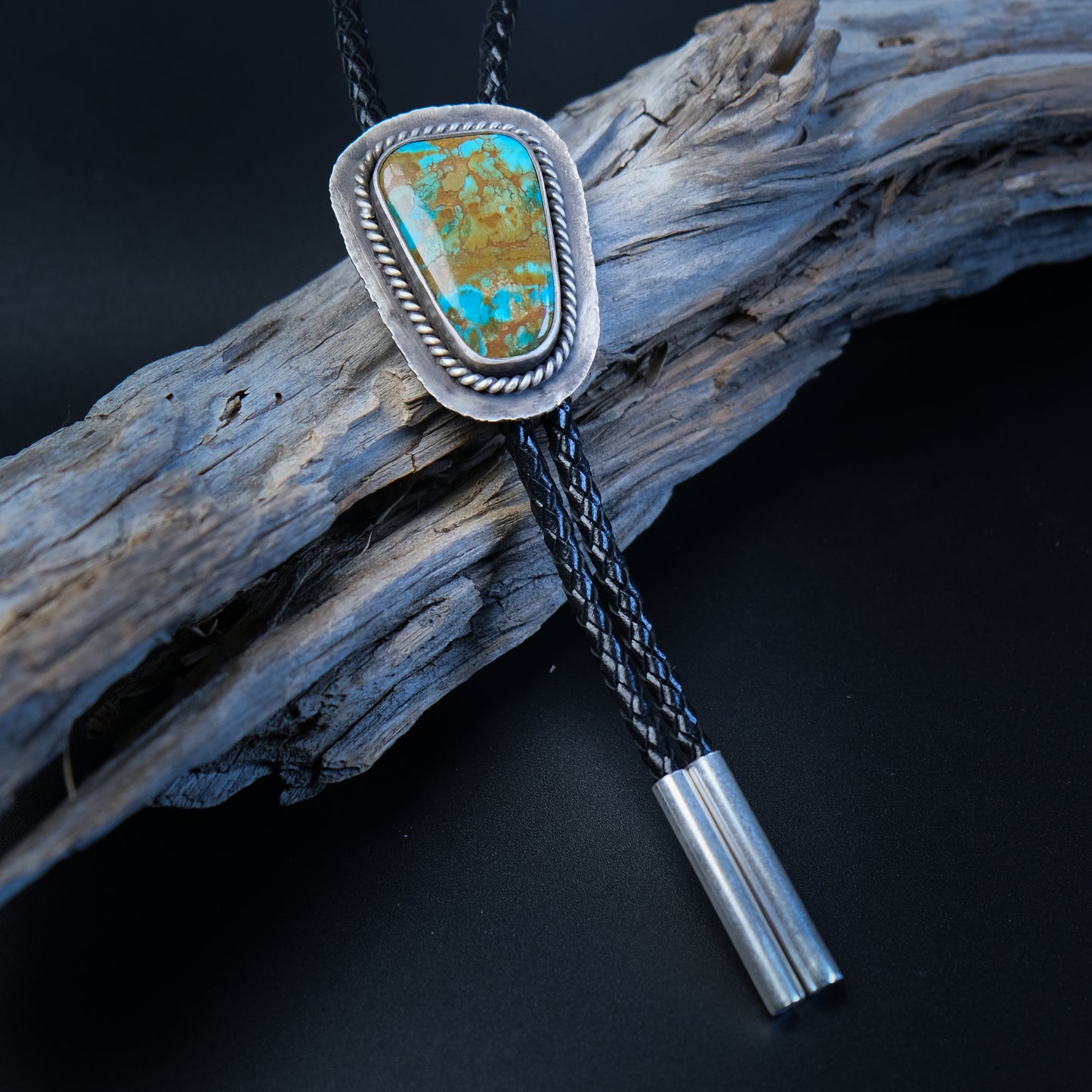 Turquoise Bolo Tie with Twist Border