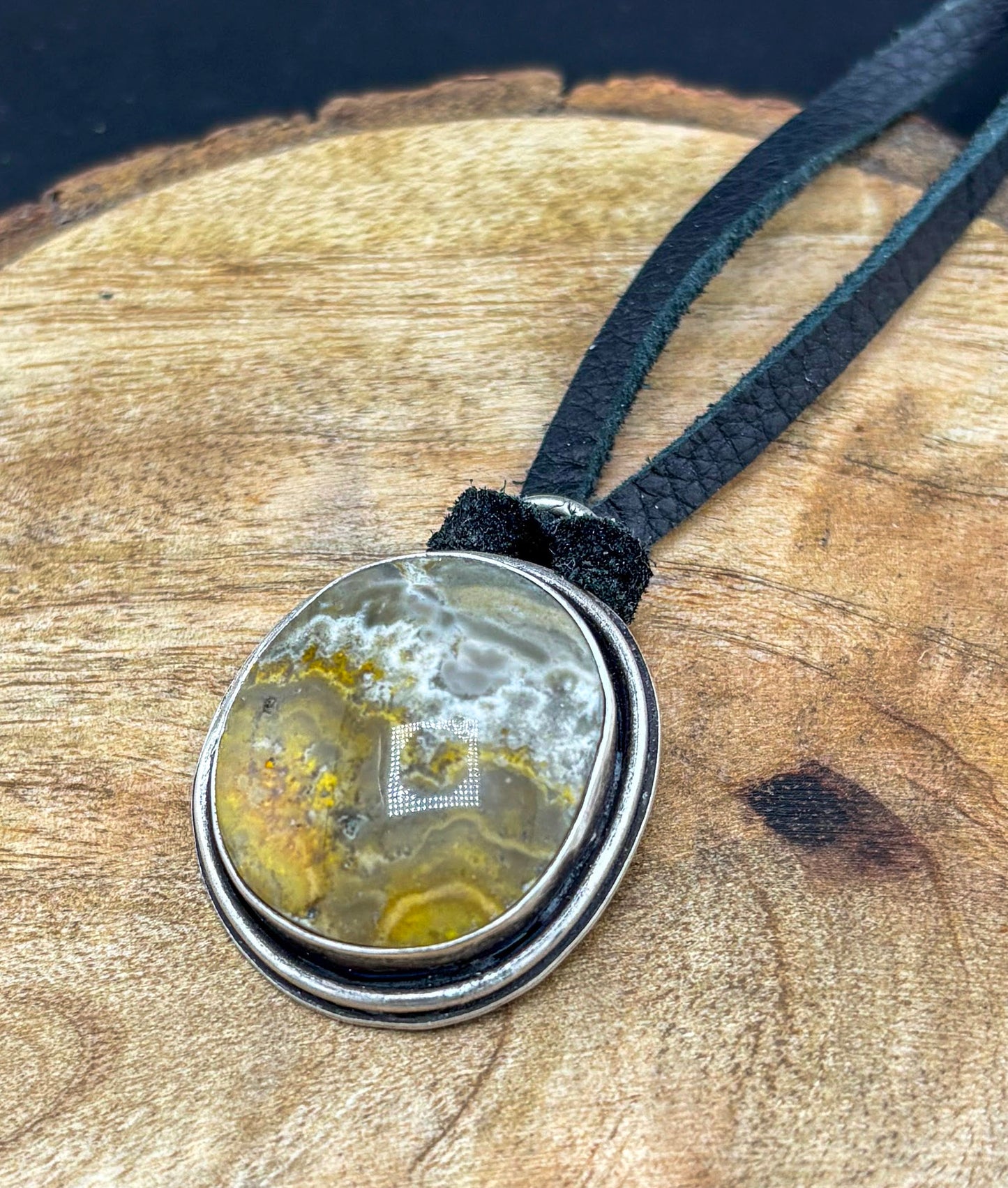 Bumblebee Jasper Pendant on Leather Cord