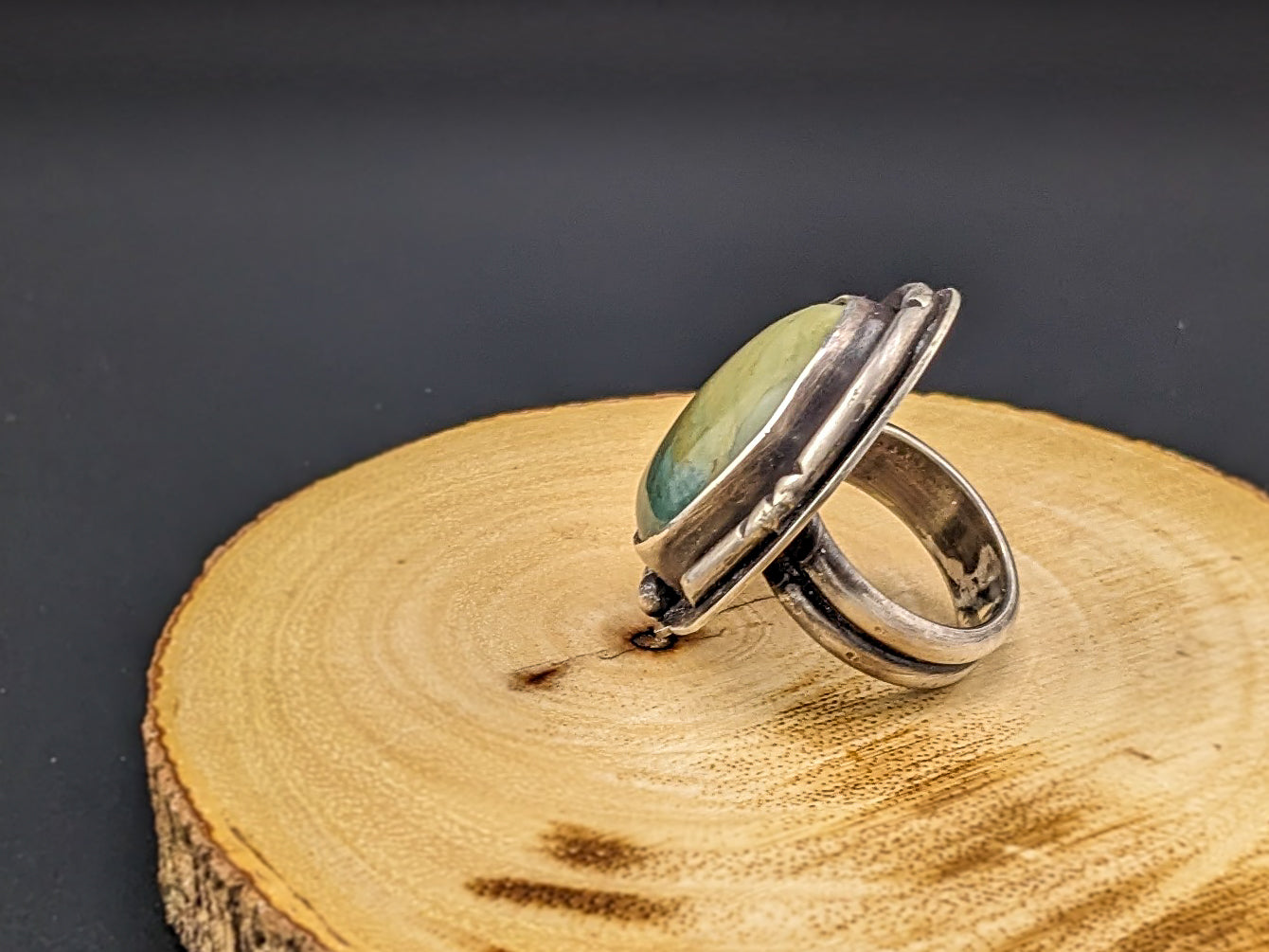 Distant Mountains: Gary Green Japser Ring, Size 7.5