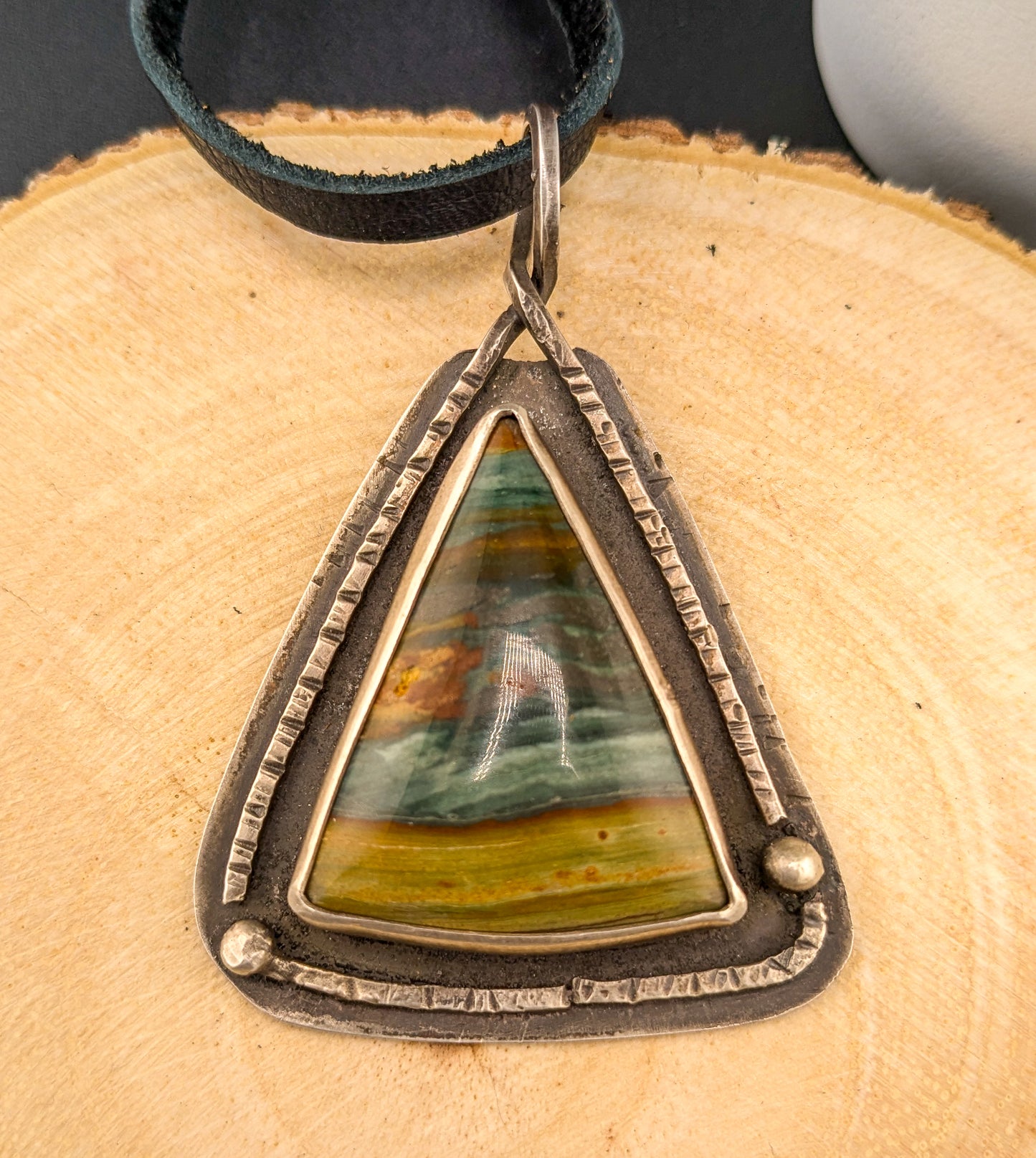 Triangular Gary Green Jasper Pendant