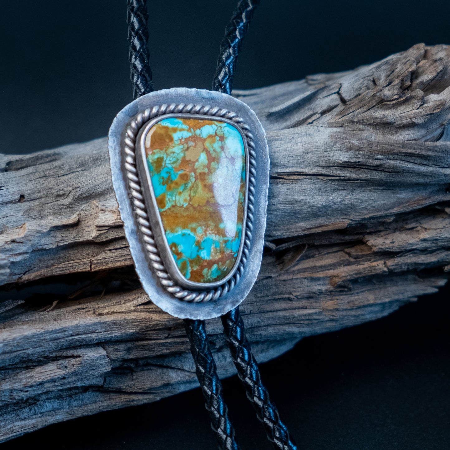 Turquoise Bolo Tie with Twist Border