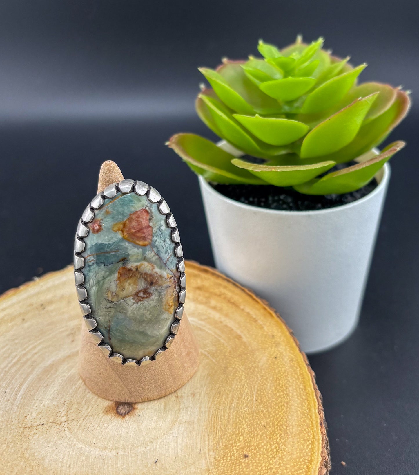 Bold Elegance: Silver Ring with Gary Green Jasper