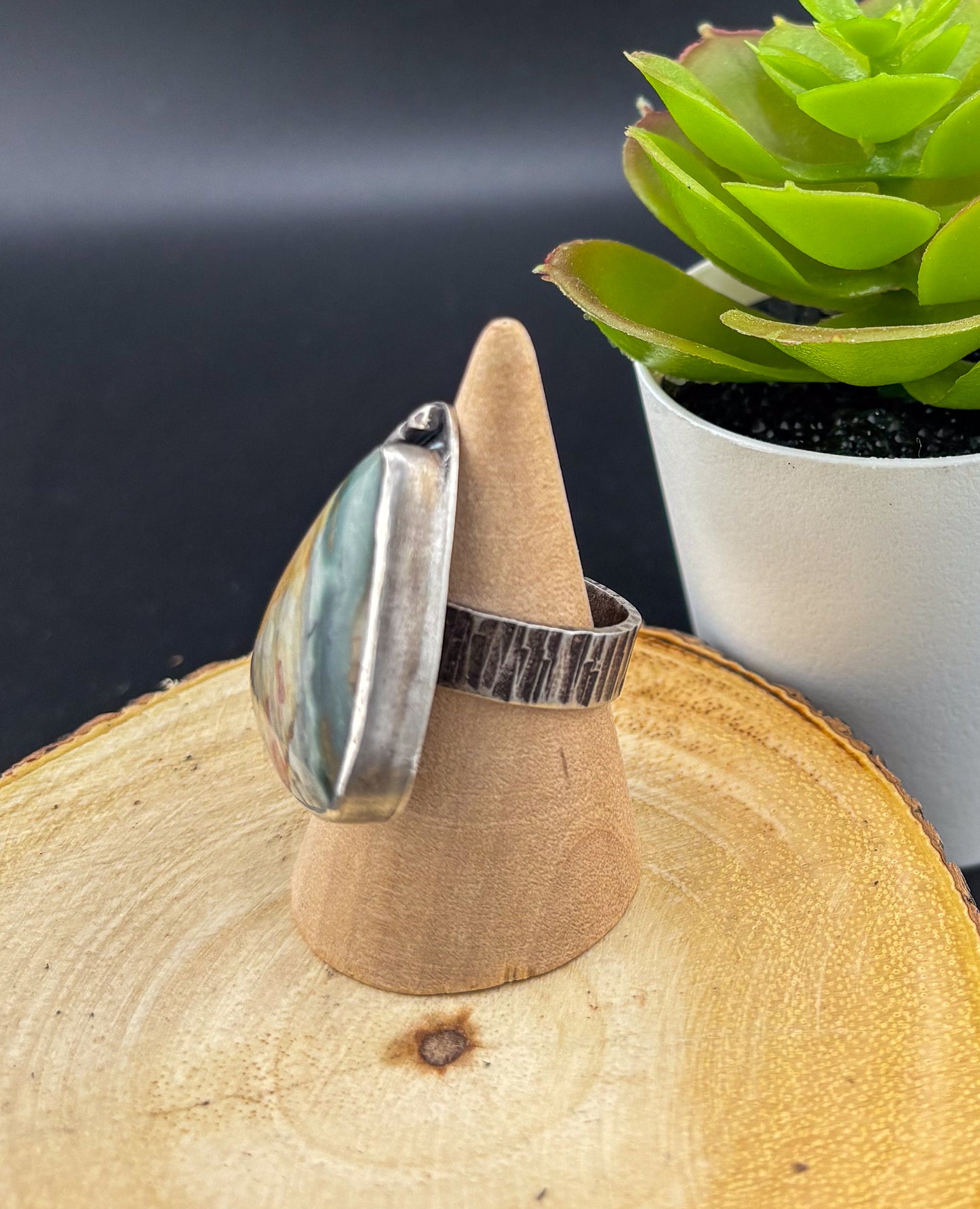 Nature's Edge: Silver Ring with Triangular Gary Green Jasper