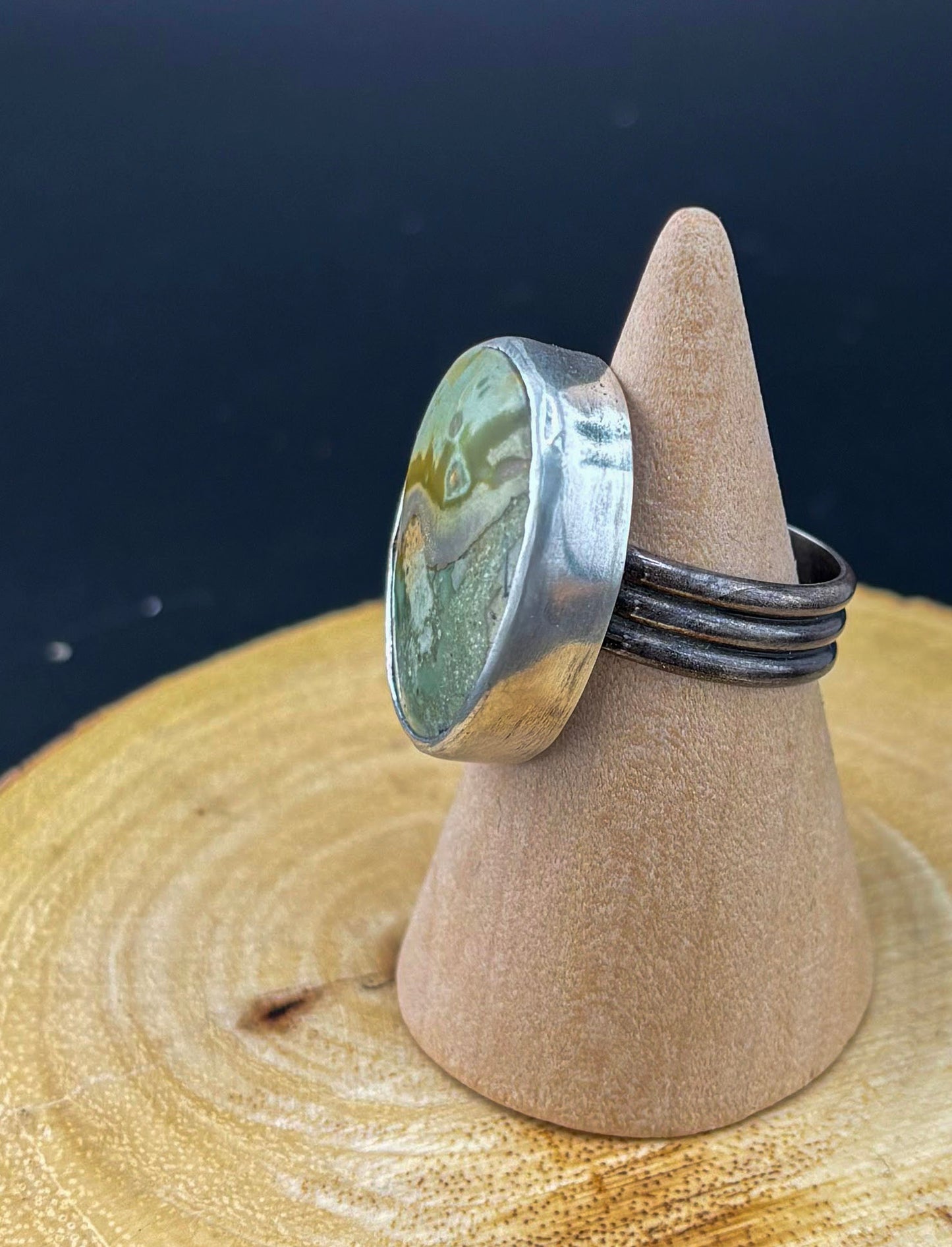 Green Jasper Ring with Polished Bezel - Size 8