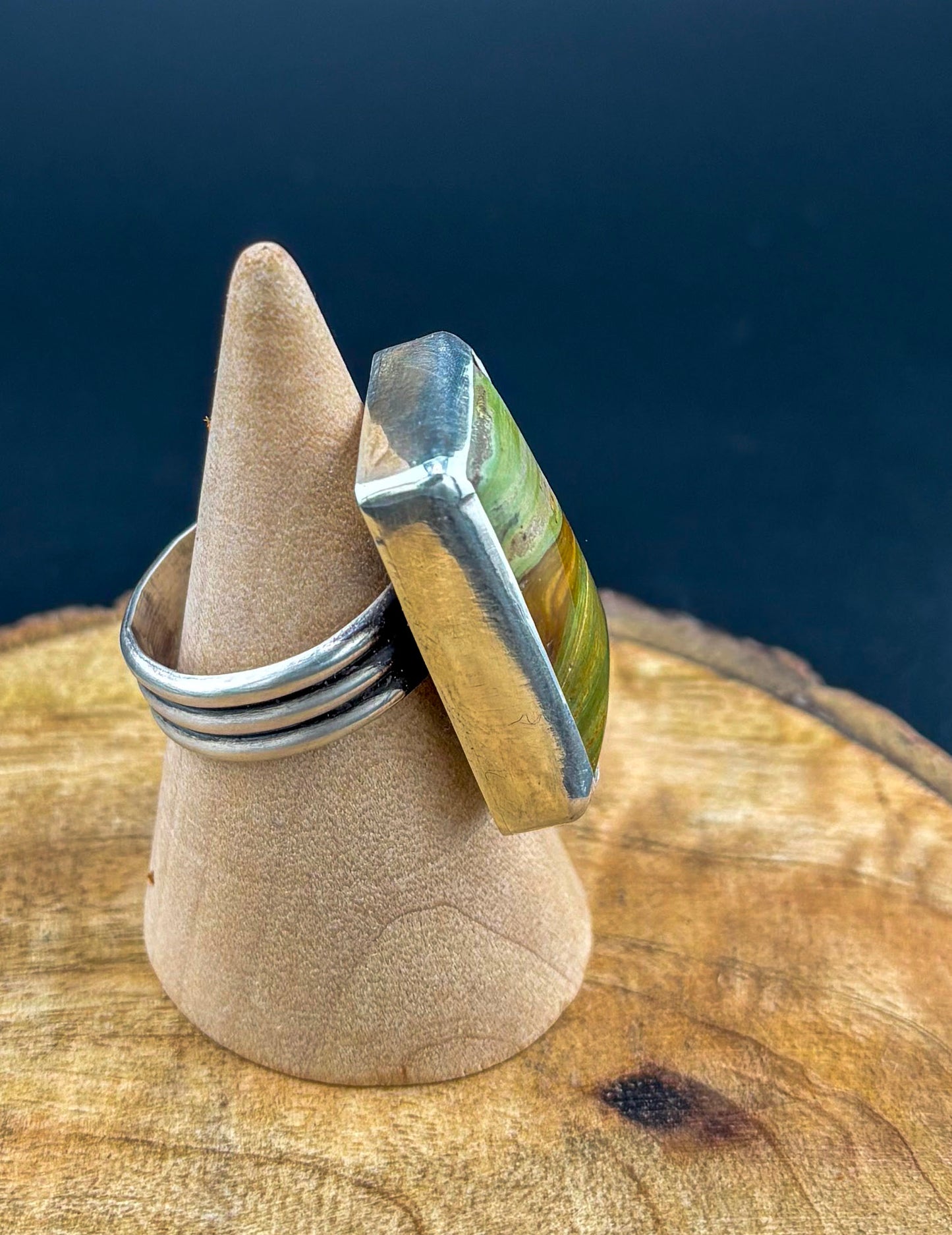 Rectangular Gary Green Jasper Ring - Size 8.5