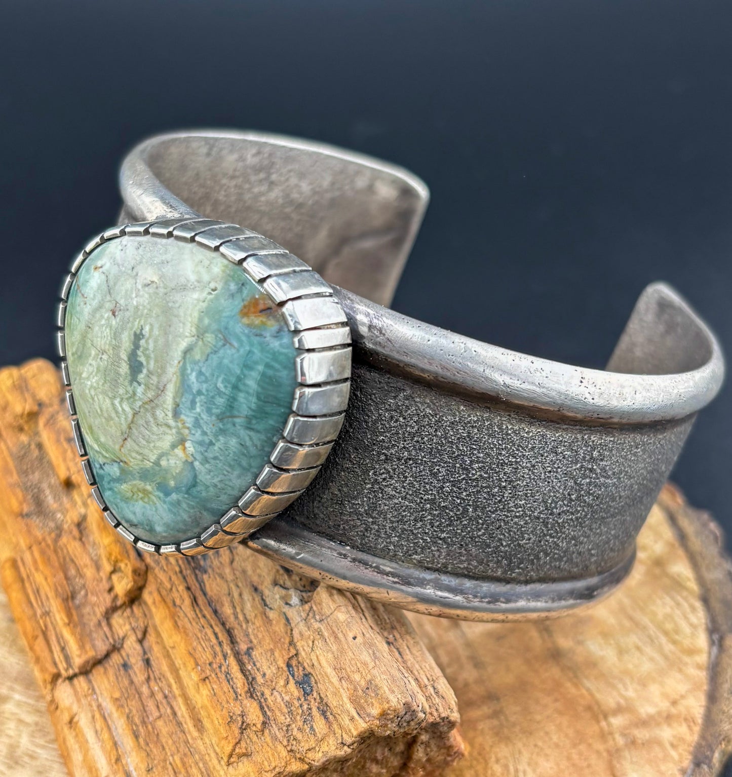 Bold Elegance: Heavy Tufa Cast Cuff with Statement Gary Green Cabochon