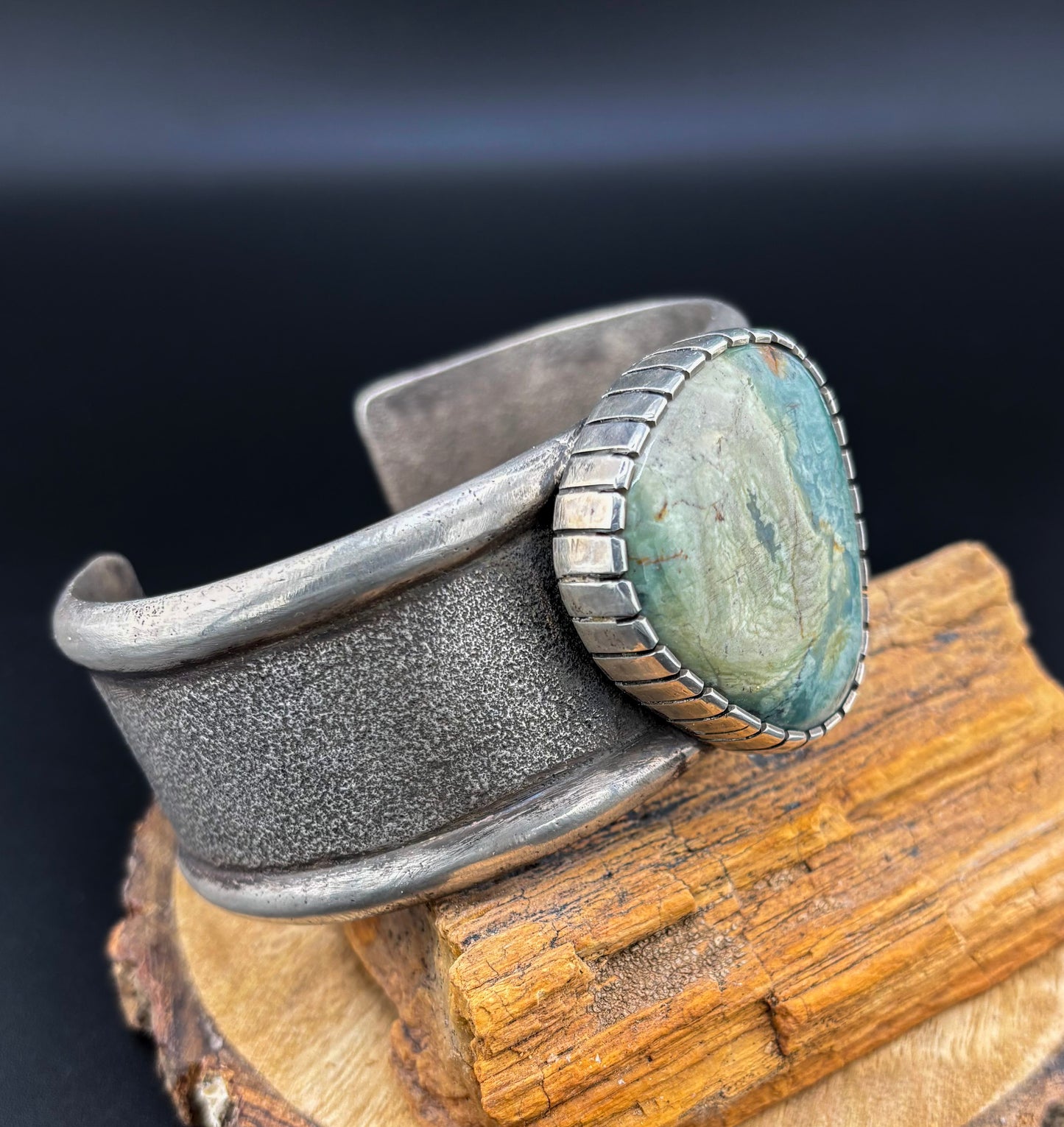 Bold Elegance: Heavy Tufa Cast Cuff with Statement Gary Green Cabochon