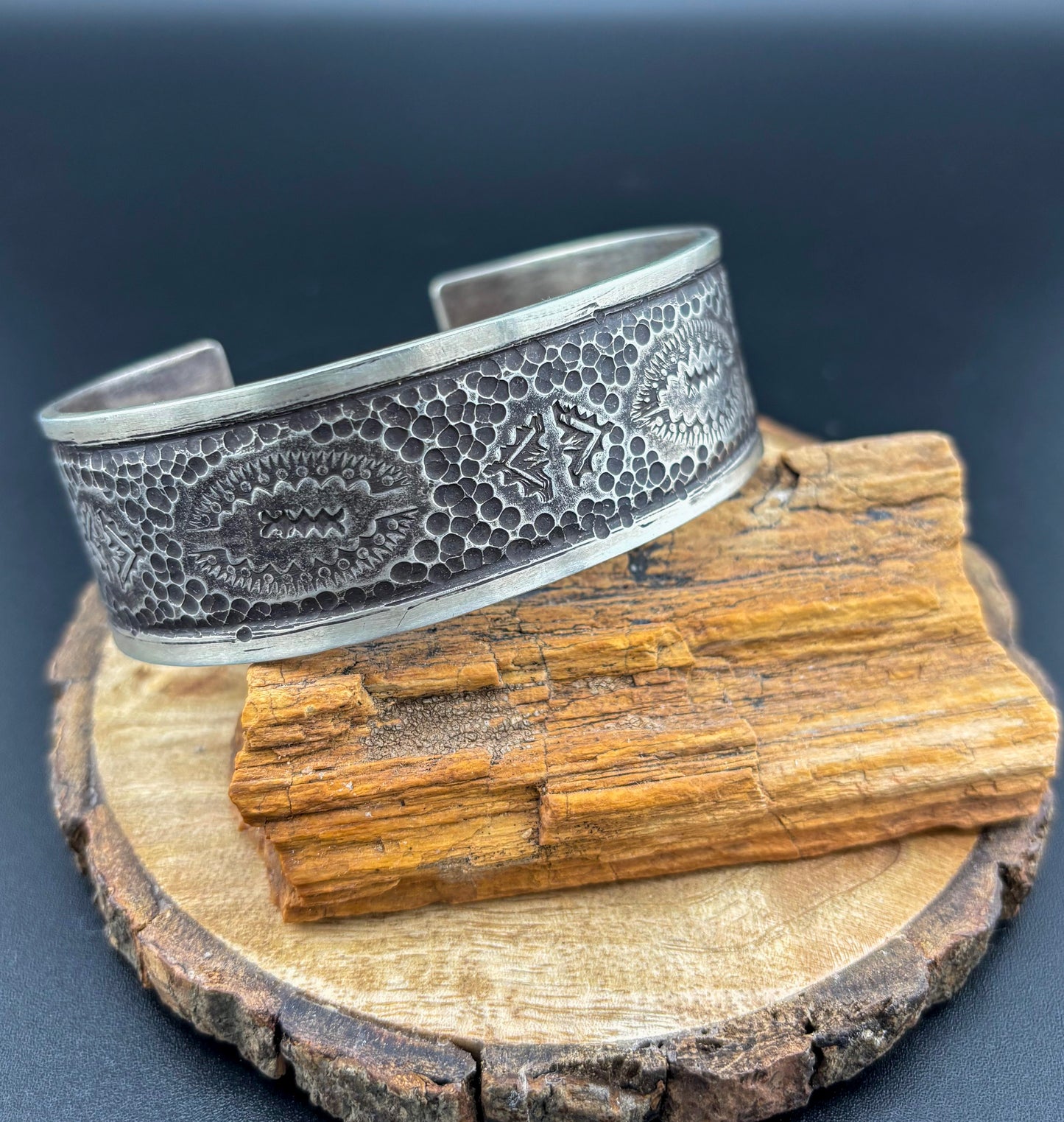 Authentic Craftsmanship: Stamped and Textured Sterling Silver Cuff - Size Large