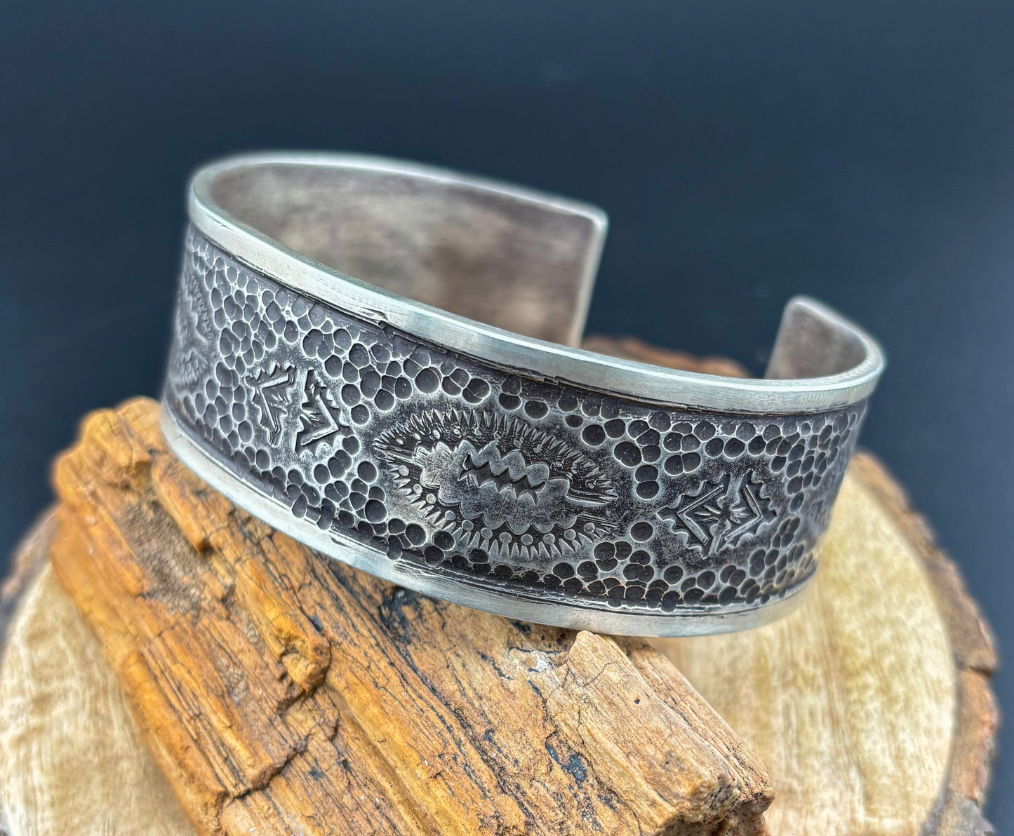 Authentic Craftsmanship: Stamped and Textured Sterling Silver Cuff - Size Large