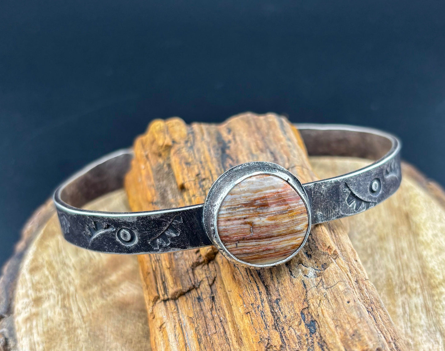 Stamped cuff with Caldera Paint Jasper - Size Medium