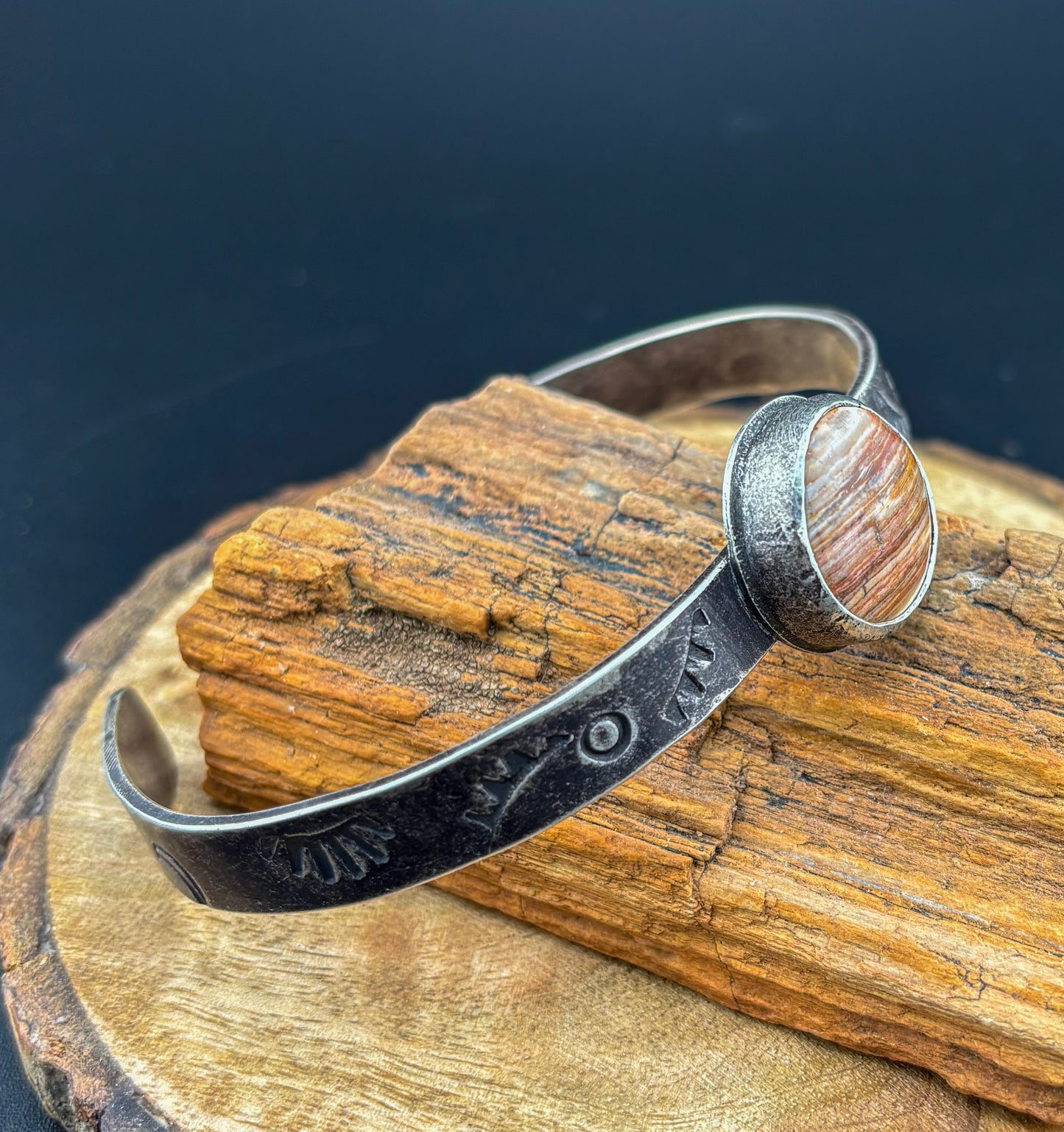 Stamped cuff with Caldera Paint Jasper - Size Medium