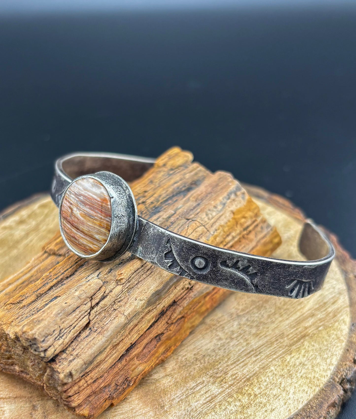 Stamped cuff with Caldera Paint Jasper - Size Medium