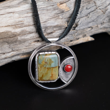 Horizon Pendant - Gary Green Jasper & Red Coral