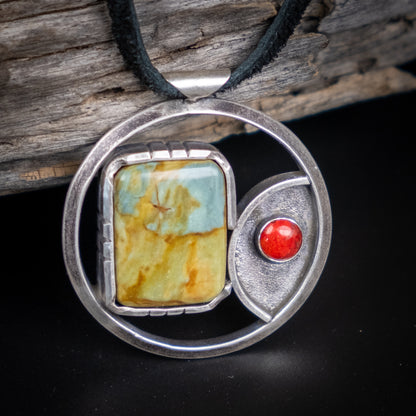 Horizon Pendant - Gary Green Jasper & Red Coral