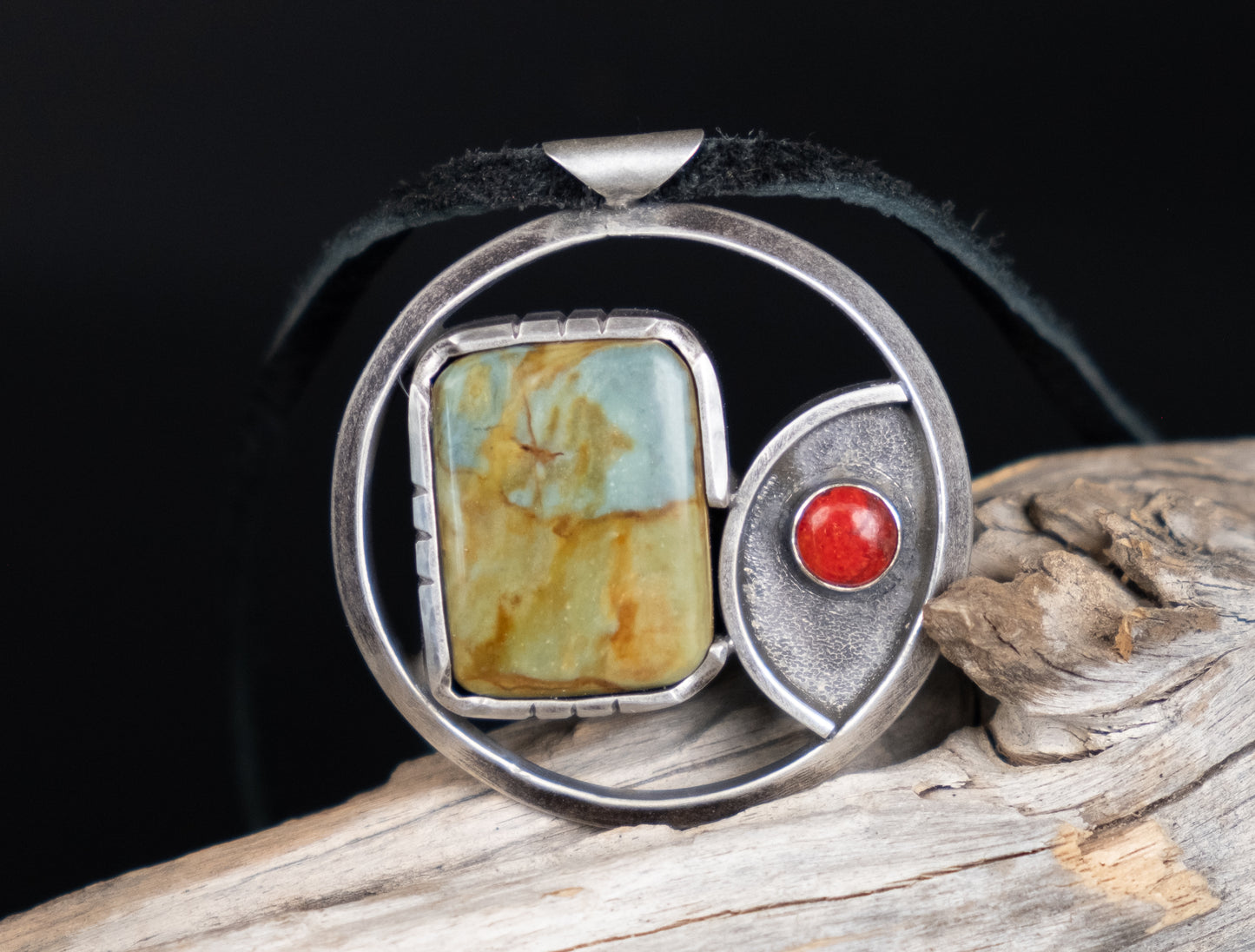 Horizon Pendant - Gary Green Jasper & Red Coral