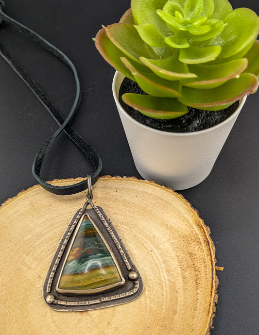 Triangular Gary Green Jasper Pendant