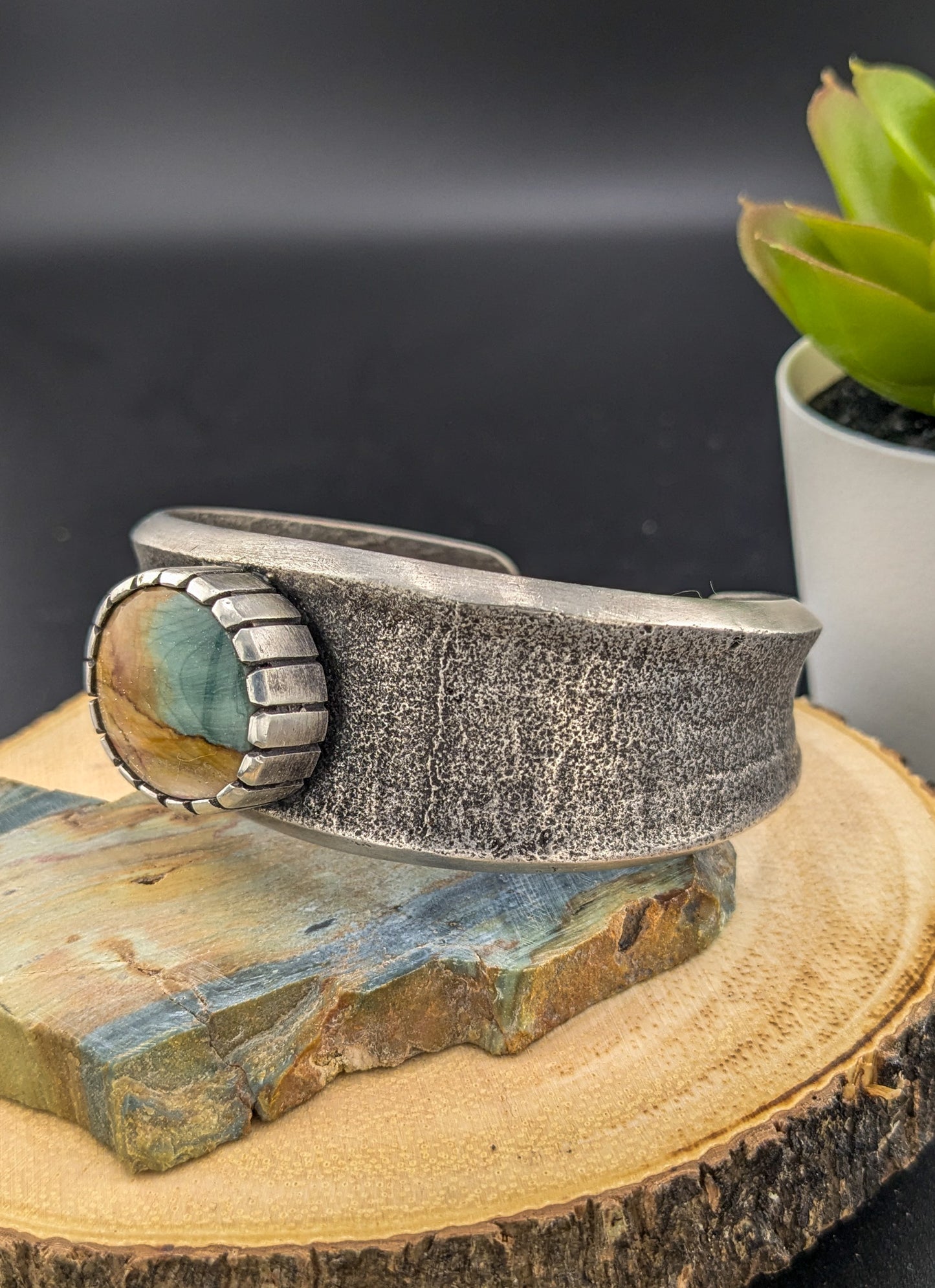 Tufa Cast Cuff with Gary Green Jasper Cabochon