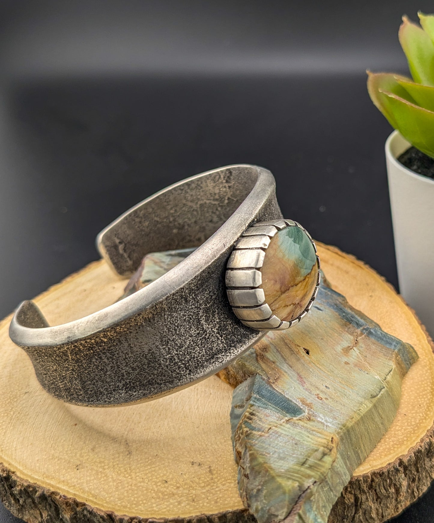 Tufa Cast Cuff with Gary Green Jasper Cabochon