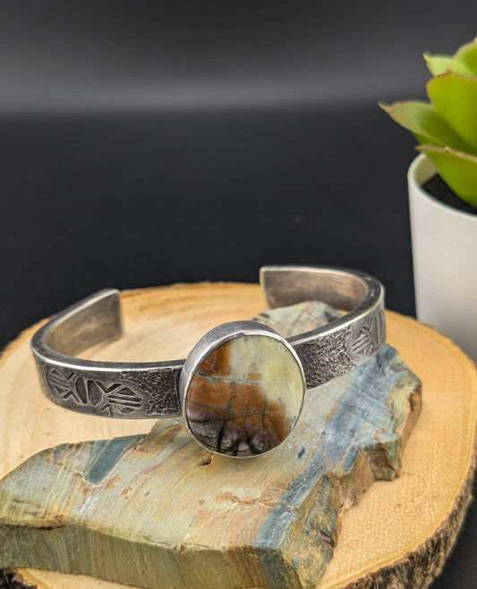 Stamped Silver Cuff with Crayola Jasper