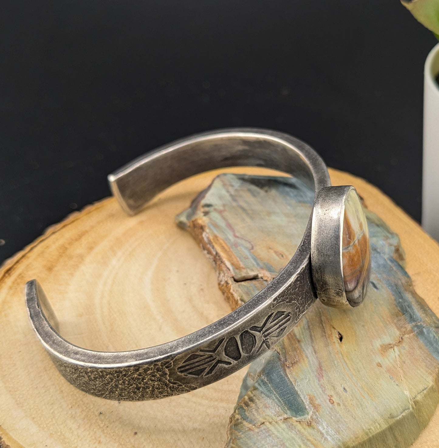 Stamped Silver Cuff with Crayola Jasper